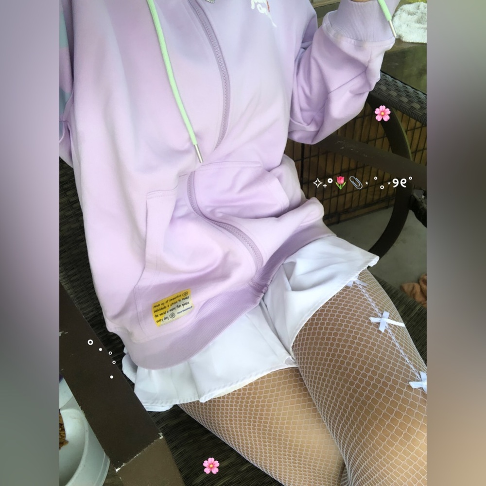 Taka Original Fun Growing Lilac Full Zipper Color Block Daisy Flower Hoodie